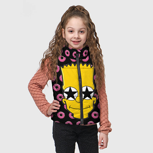 Детский жилет Барт Симпсон на фоне пончиков / 3D-Черный – фото 3