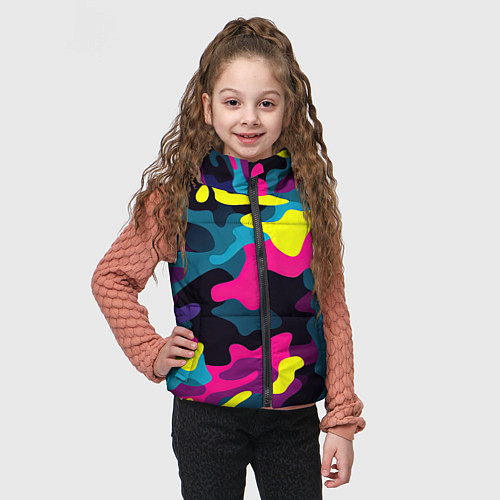Детский жилет Кислотная яркая абстракция в камуфляжном стиле / 3D-Черный – фото 3