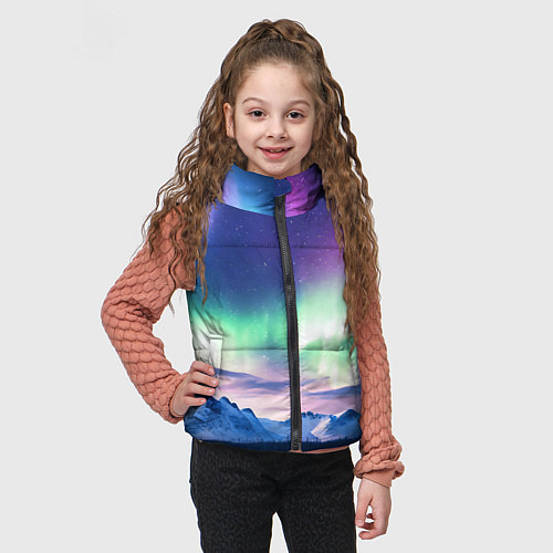 Детский жилет Северное сияние на природе ai art / 3D-Черный – фото 3