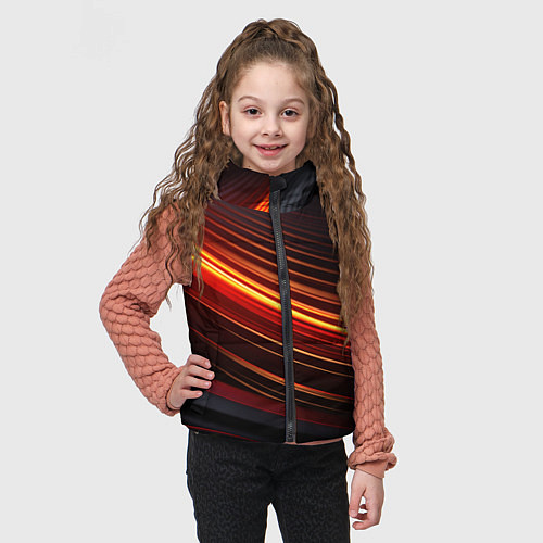 Детский жилет Яркая оранжевая полосы на черной абстракции / 3D-Черный – фото 3