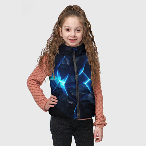 Детский жилет Синий неоновый разлом черной абстракции / 3D-Светло-серый – фото 3