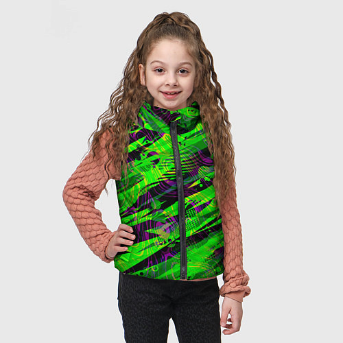 Детский жилет Зеленые узоры паттерны / 3D-Светло-серый – фото 3