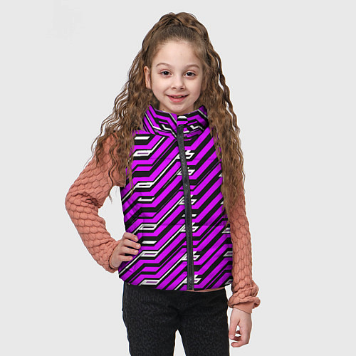 Детский жилет Киберпанк узор фиолетовый и чёрный / 3D-Черный – фото 3