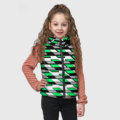 Детский жилет Зелёные четырёхугольники на белом фоне / 3D-Красный – фото 3