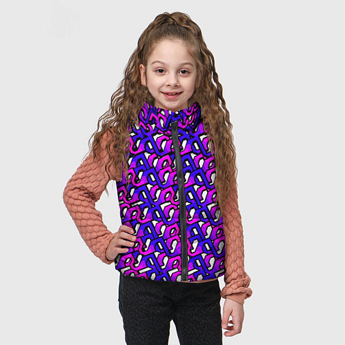 Детский жилет Фиолетовый узор и чёрная обводка / 3D-Светло-серый – фото 3