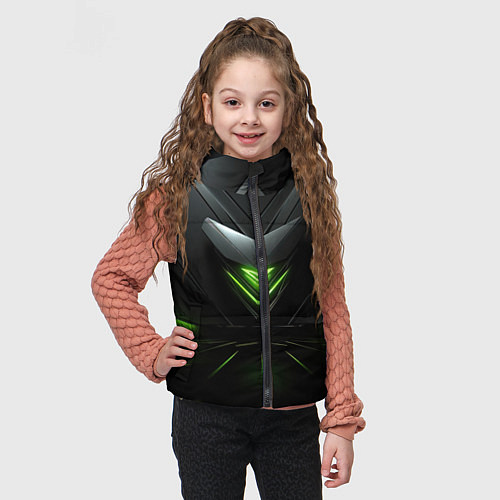 Детский жилет Яркая зеленая абстрактная конструкция в стиле nvid / 3D-Черный – фото 3