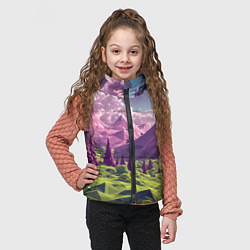 Детский жилет Геометрический зеленый пейзаж и фиолетовые горы, цвет: 3D-черный — фото 2