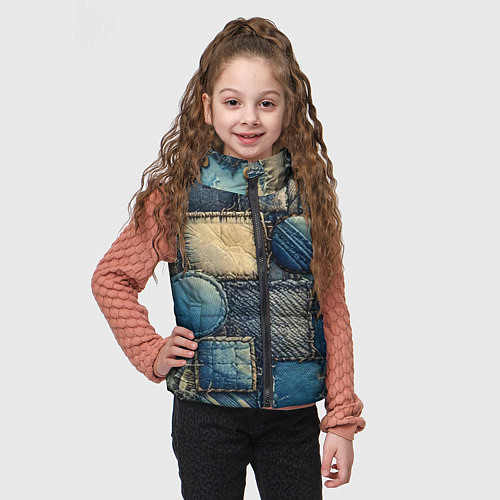 Детский жилет Denim patchwork - ai art / 3D-Черный – фото 3