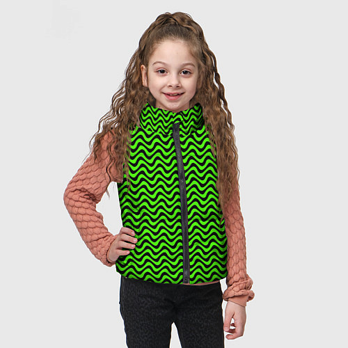 Детский жилет Искажённые полосы кислотный зелёный / 3D-Черный – фото 3