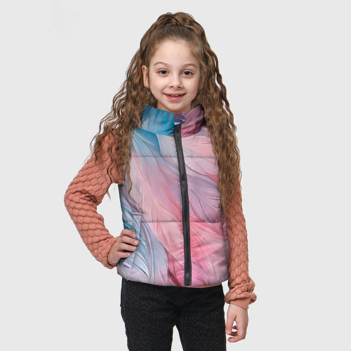 Детский жилет Пастельно-голубые и розовые перья / 3D-Красный – фото 3