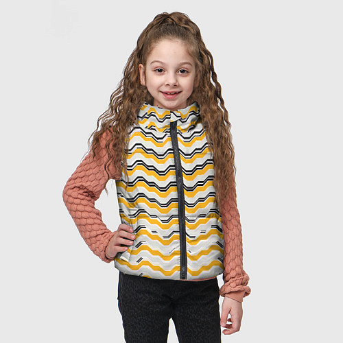 Детский жилет Чёрные и жёлтые полосы на белом фоне / 3D-Красный – фото 3