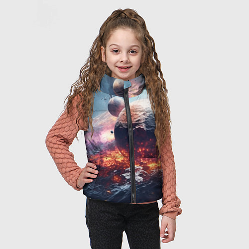 Детский жилет Космическое столкновение планет / 3D-Светло-серый – фото 3