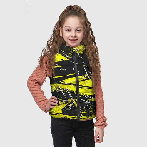 Детский жилет Yellow geometry - спортивный узор / 3D-Светло-серый – фото 3