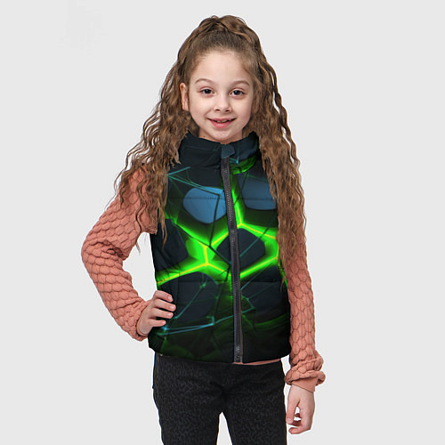 Детский жилет Зеленый неон и разлом плит / 3D-Черный – фото 3