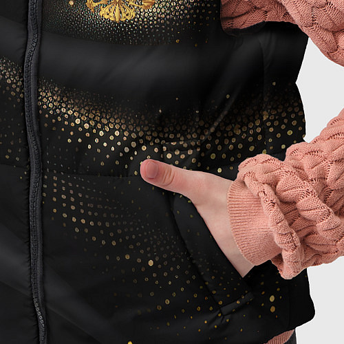 Детский жилет Золотой герб России на черно-золотой текстуре / 3D-Светло-серый – фото 5