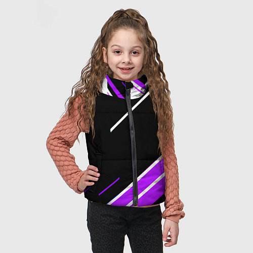 Детский жилет Бело-фиолетовые полосы на чёрном фоне / 3D-Черный – фото 3