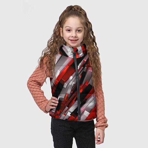 Детский жилет Черно-красно-белые наклонные блоки / 3D-Красный – фото 3