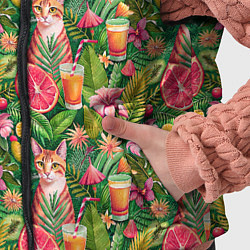 Детский жилет Летний котик с коктейлем в тропических цветах, цвет: 3D-светло-серый — фото 2