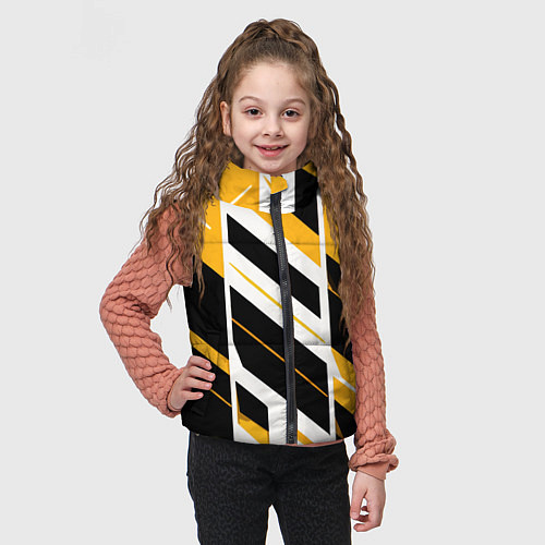 Детский жилет Black and yellow stripes on a white background / 3D-Черный – фото 3