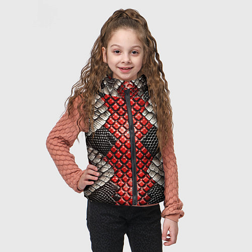 Детский жилет Змеиная объемная текстурная красная шкура / 3D-Черный – фото 3