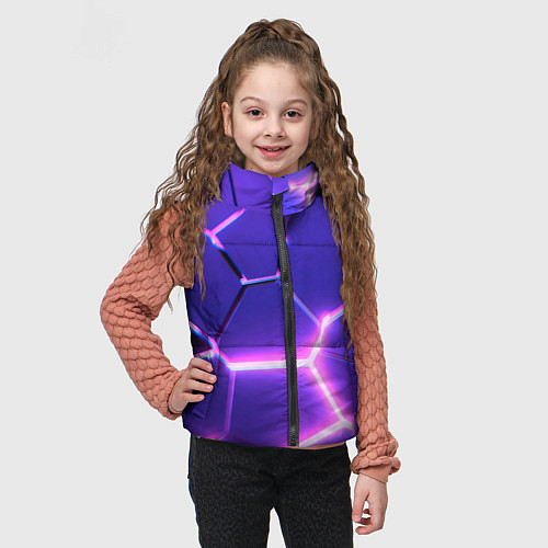 Детский жилет Фиолетовые плиты с розовым свечением / 3D-Черный – фото 3