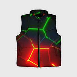 Детский жилет Зеленые и красные неоновые плиты в разломе, цвет: 3D-красный