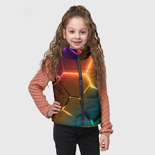 Детский жилет Радужные неоновые плиты в разломе / 3D-Черный – фото 3