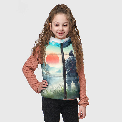 Детский жилет Японский самурай на берегу горного озера / 3D-Черный – фото 3