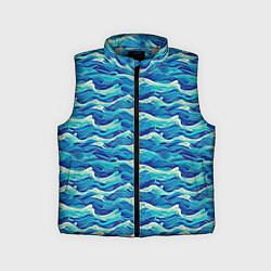 Детский жилет Абстрактный волнистый узор в синих тонах, цвет: 3D-светло-серый