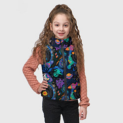 Детский жилет Мультяшные персонажи в космосе: единорог, кот, дин, цвет: 3D-черный — фото 2