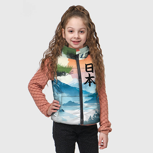 Детский жилет Восход красного солнца - Японский пейзаж / 3D-Красный – фото 3