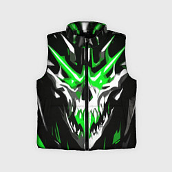 Детский жилет Абстрактный белый череп и зелёные полосы, цвет: 3D-черный