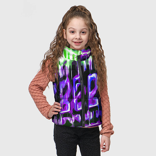 Детский жилет Фиолетово-зелёная абстракция на чёрном фоне / 3D-Черный – фото 3