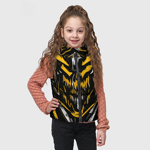 Детский жилет Жёлто-белое абстрактное лицо на чёрном фоне / 3D-Светло-серый – фото 3