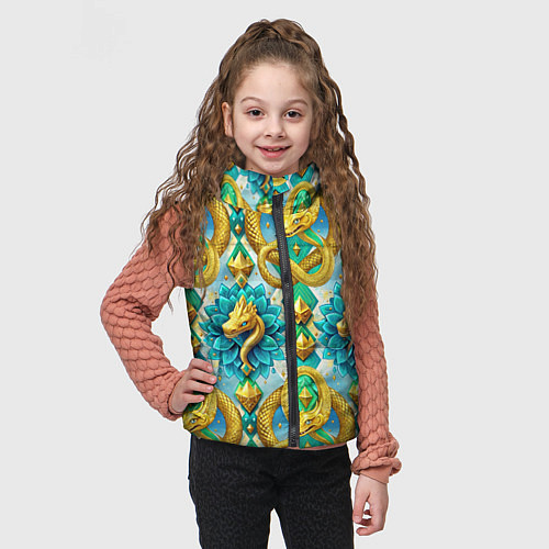 Детский жилет Золотистые змеи и цветы / 3D-Черный – фото 3