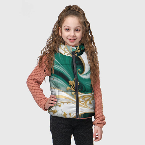 Детский жилет Зеленые волны и золотые веточки / 3D-Черный – фото 3