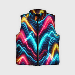Детский жилет Хаотичные неоновые полосы - абстракция, цвет: 3D-черный