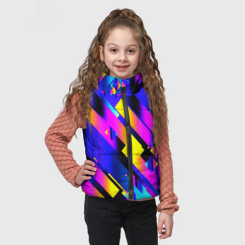 Детский жилет Неоновая геометрия плитка / 3D-Черный – фото 3