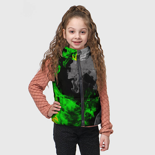 Детский жилет Зелёный и чёрный огонь / 3D-Светло-серый – фото 3