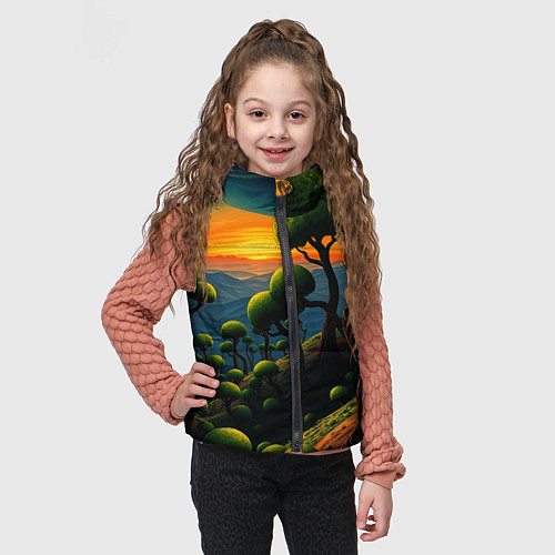 Детский жилет Лес из зеленых инопланетных деревьев в стиле Сальв / 3D-Черный – фото 3