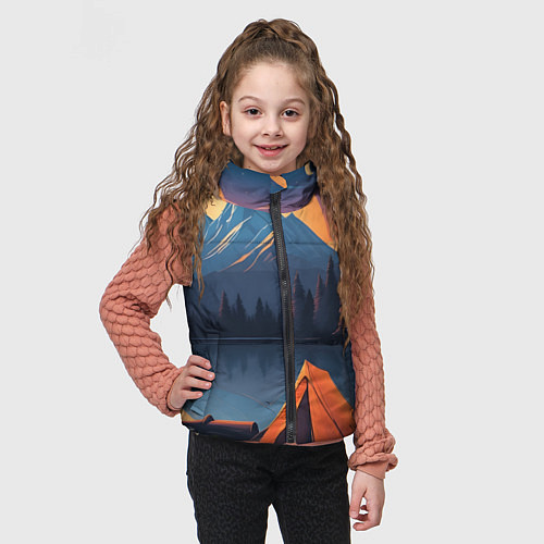 Детский жилет Палатка на берегу озера / 3D-Черный – фото 3