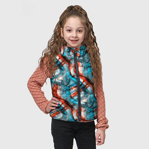 Детский жилет Акварель голубые и красные мазки / 3D-Черный – фото 3