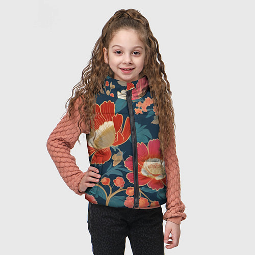 Детский жилет Искусство алые цветы / 3D-Черный – фото 3
