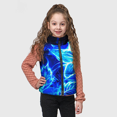 Детский жилет Огненный синий цветок / 3D-Черный – фото 3
