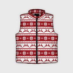 Детский жилет Скандинавский полосатый орнамент с оленями, цвет: 3D-красный