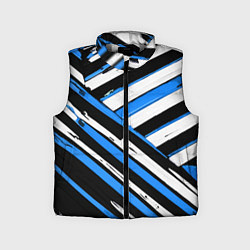 Детский жилет Бело-синие диагональные полосы на чёрном фоне, цвет: 3D-светло-серый