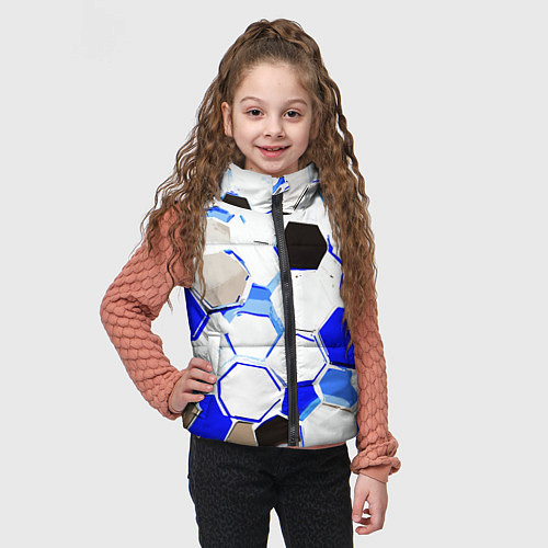 Детский жилет Чёрно-синие шестиугольники на белом фоне / 3D-Светло-серый – фото 3