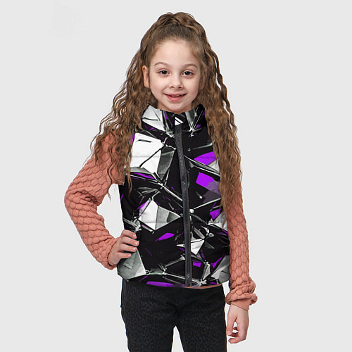 Детский жилет Фиолетово-белый паттерн на чёрном фоне / 3D-Черный – фото 3
