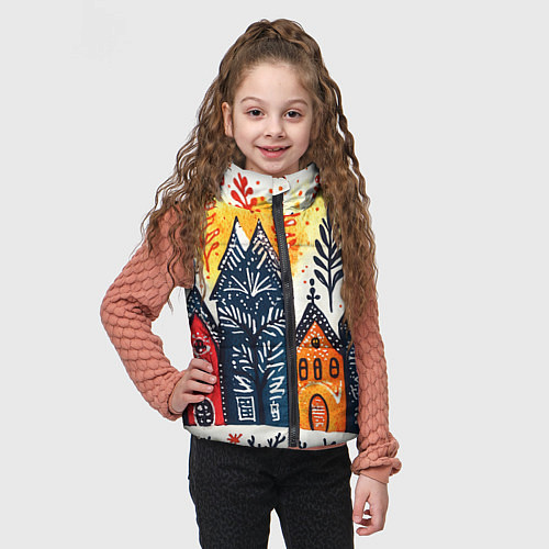 Детский жилет Разноцветные новогодние дома / 3D-Красный – фото 3