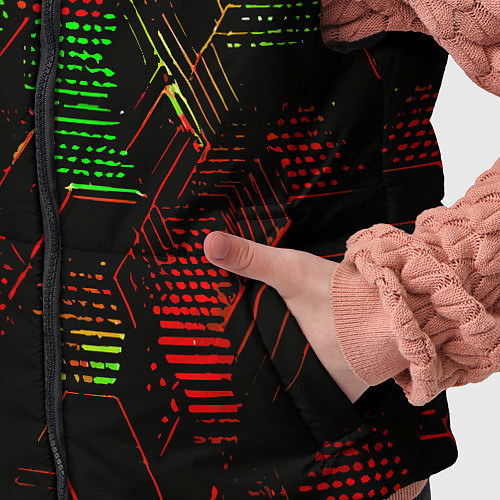 Детский жилет Красно-зелёные точки и линии на чёрном фоне / 3D-Светло-серый – фото 5